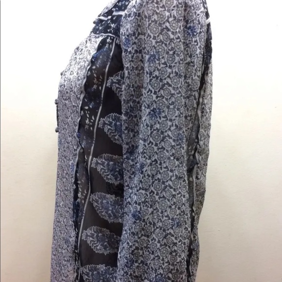 Lucky Brand Women Chiffon Blouse Floral Print Small Blue Gray 3/4 Length Sleeve - Picture 5 of 10